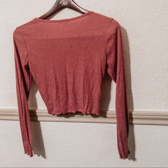Dusty Rose Ribbed Long Sleeve Crop Top - Picture 3 of 3